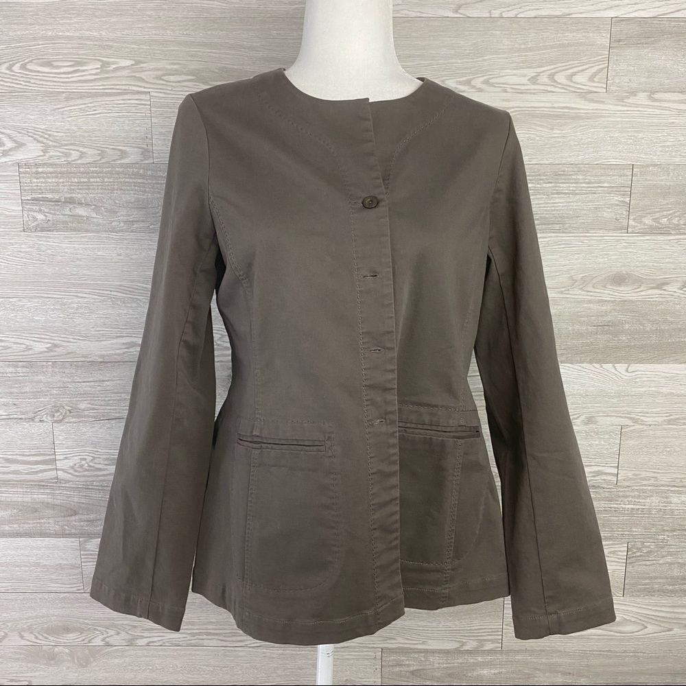 Eileen Fisher Khaki Round Collar Utility Jacket